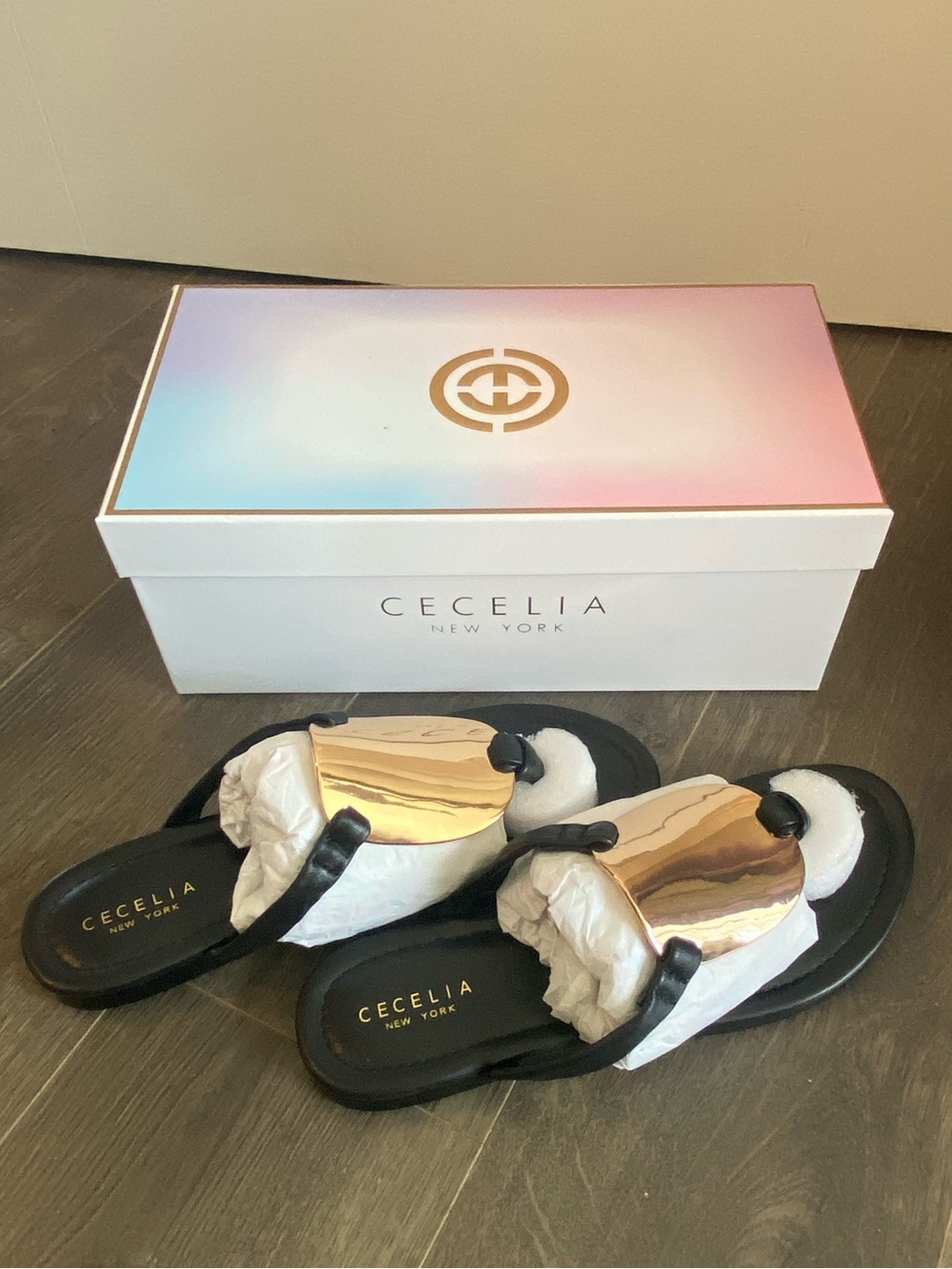 CECELIA NEW YORK Black Sandals with Gold Medallion - Picture 7 of 8